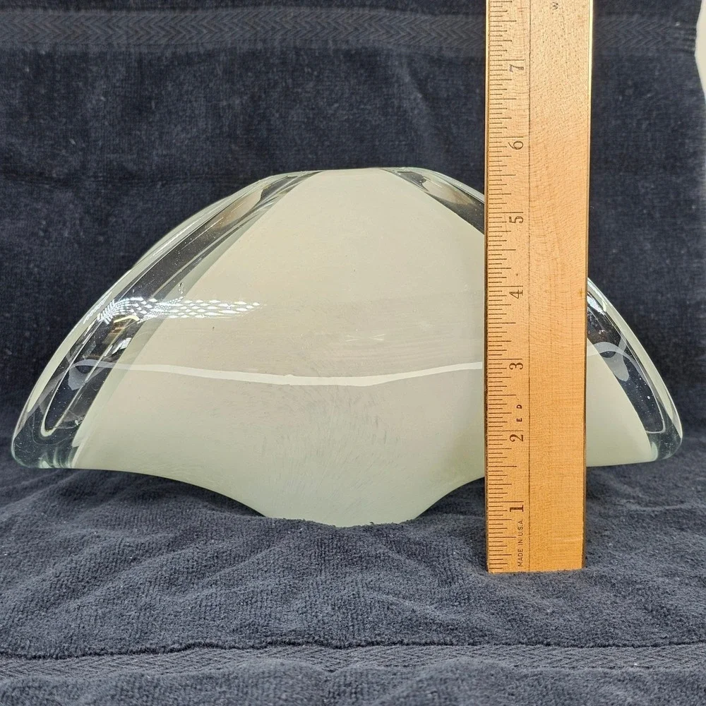 Modern Murano Style Hand Blown Art Glass Vase White Cased Glass Folded Rim Decor
